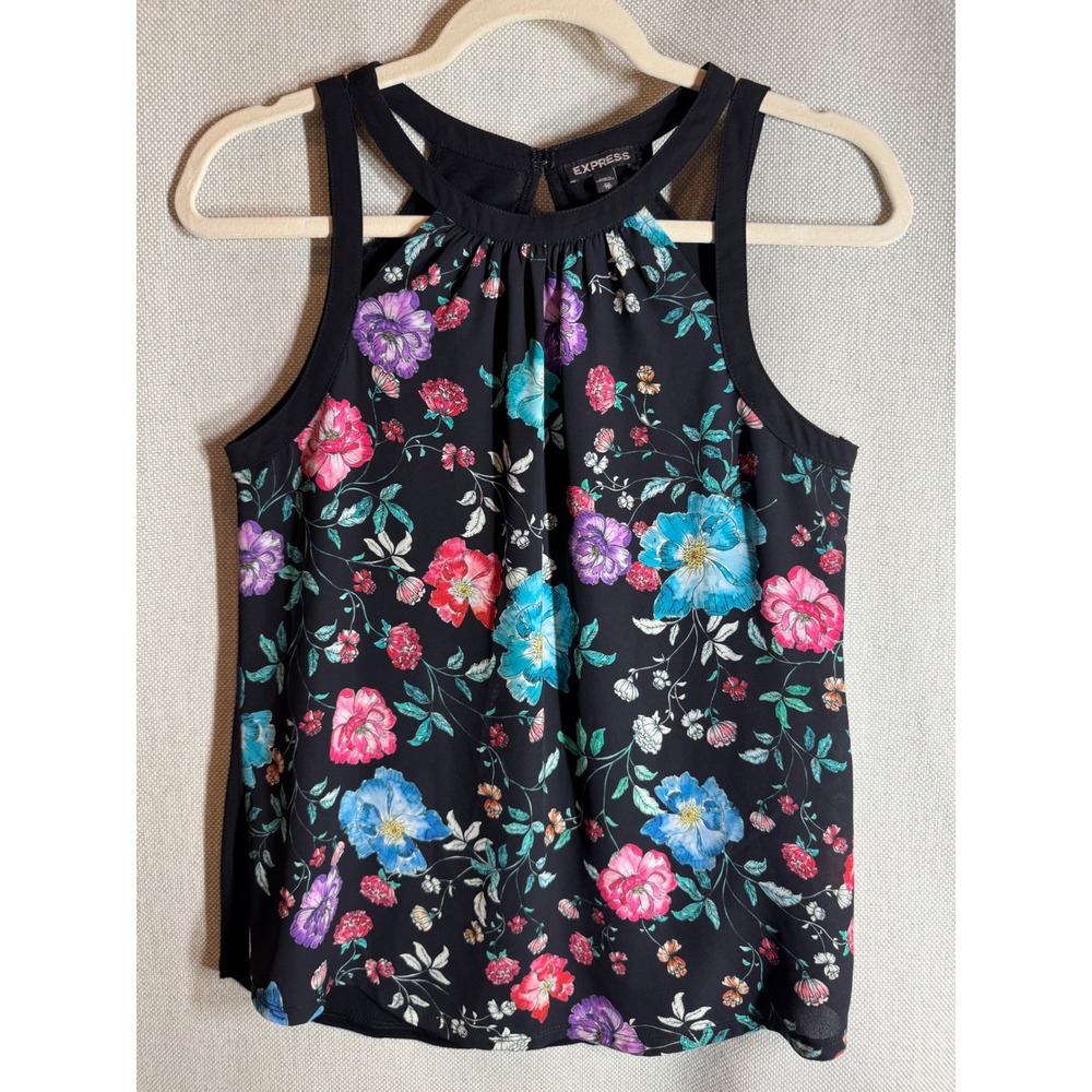 Express Floral Halter Neck Sleeveless Blouse Black Multi Color XS 901300